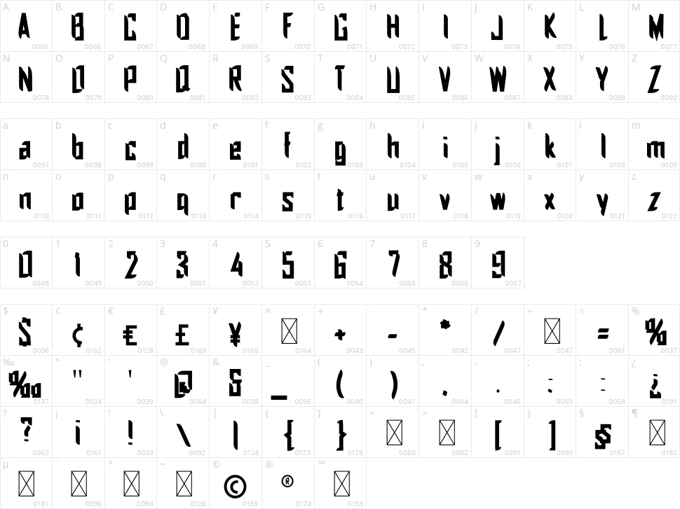 Paradise 886 Character Map