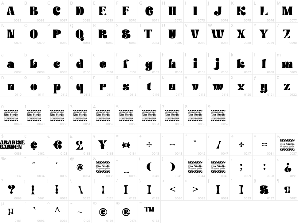 Paradise Garden Character Map
