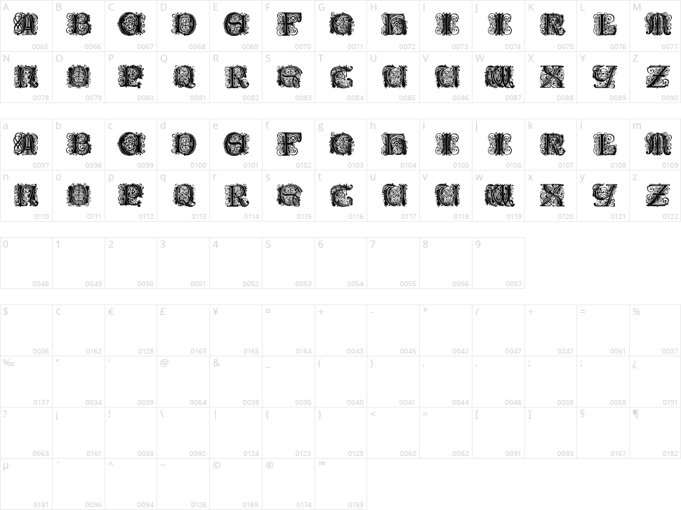 Paulus Franck Initialen Character Map