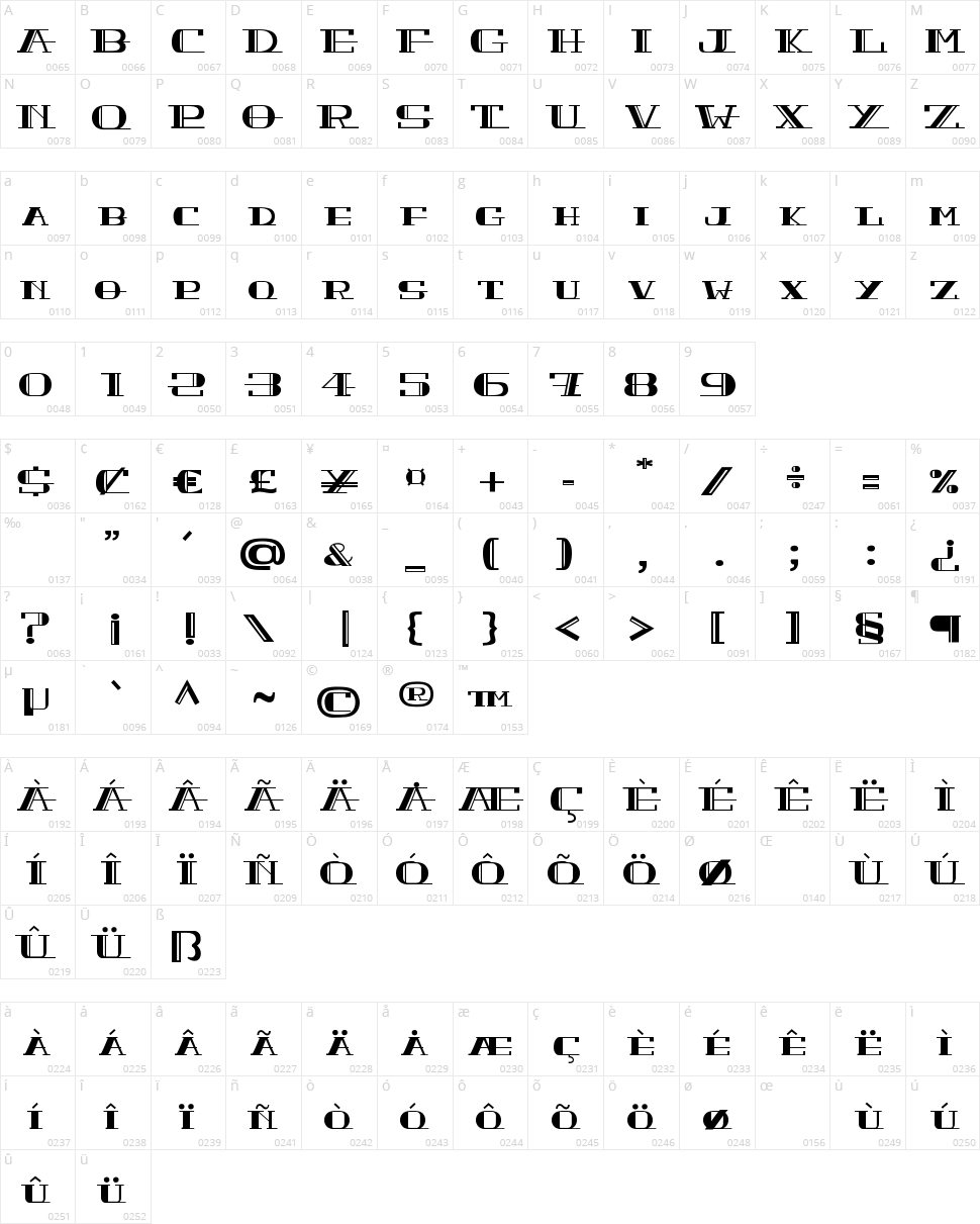 Peacock Character Map