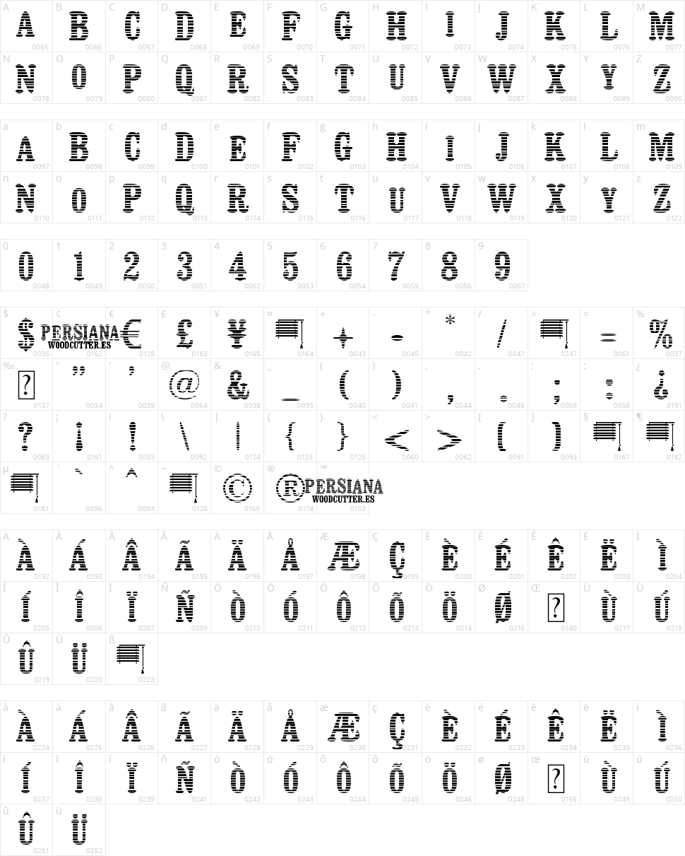 Persiana Character Map