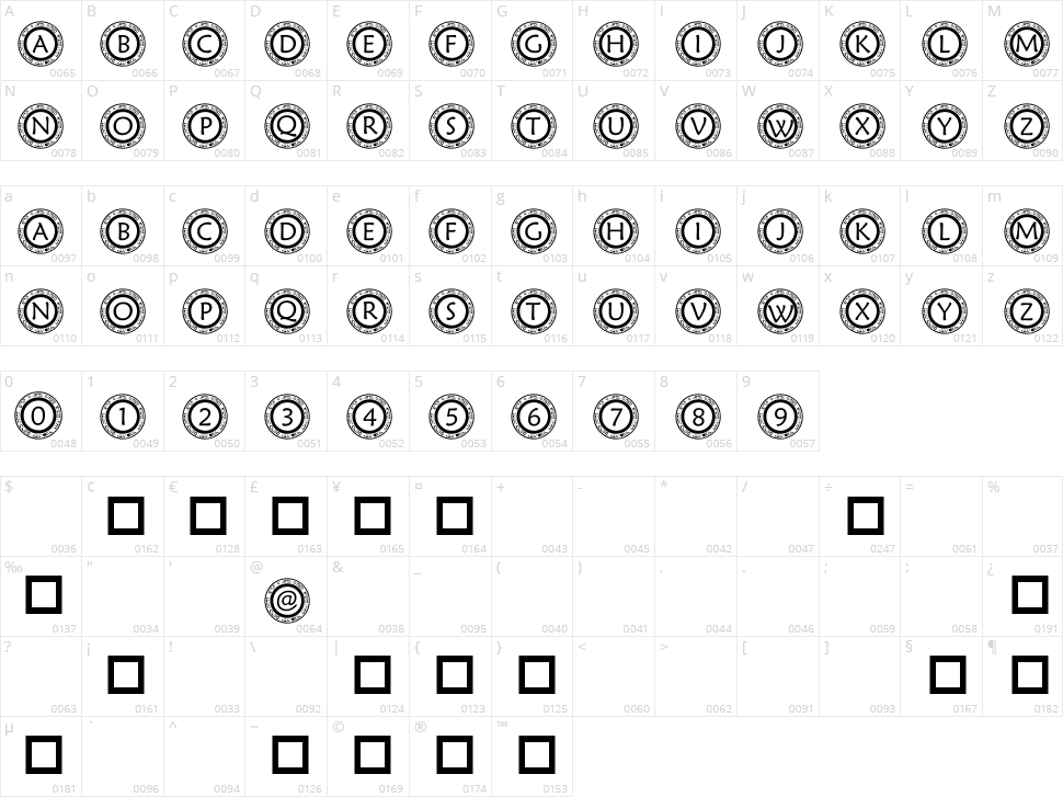 PF Scircle1 Character Map