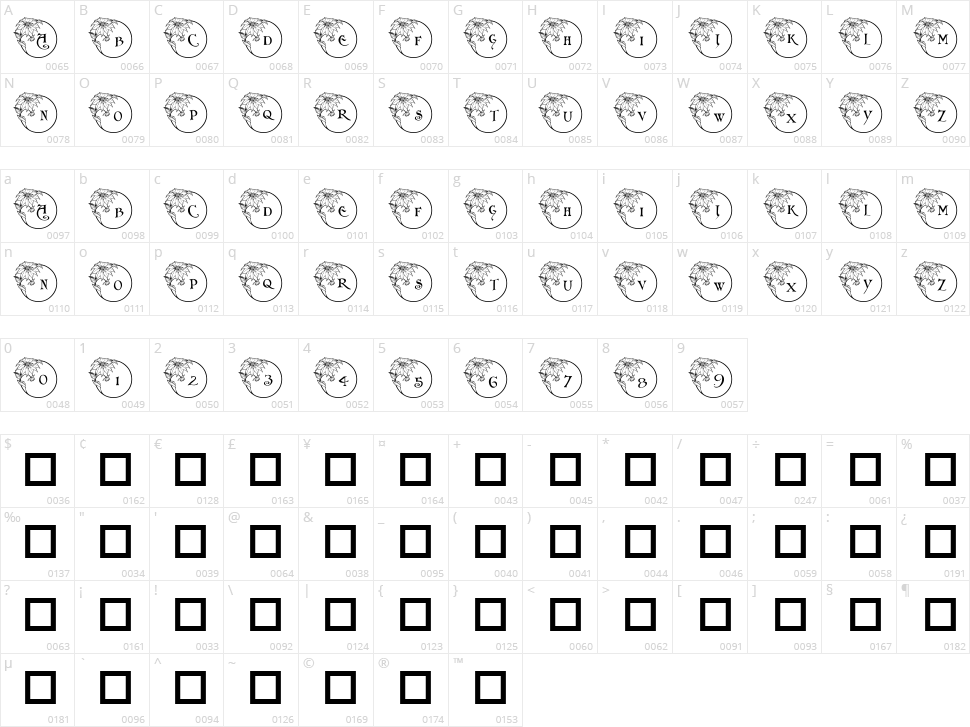 PF Xmas Flower 1 Character Map