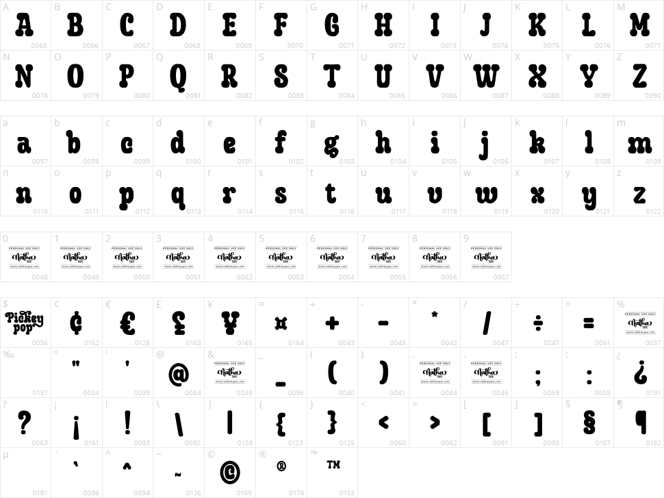 Pickey Pop Character Map