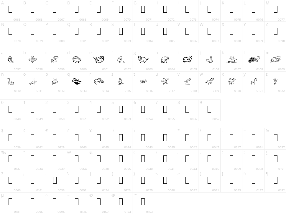 Pict' Animos Character Map
