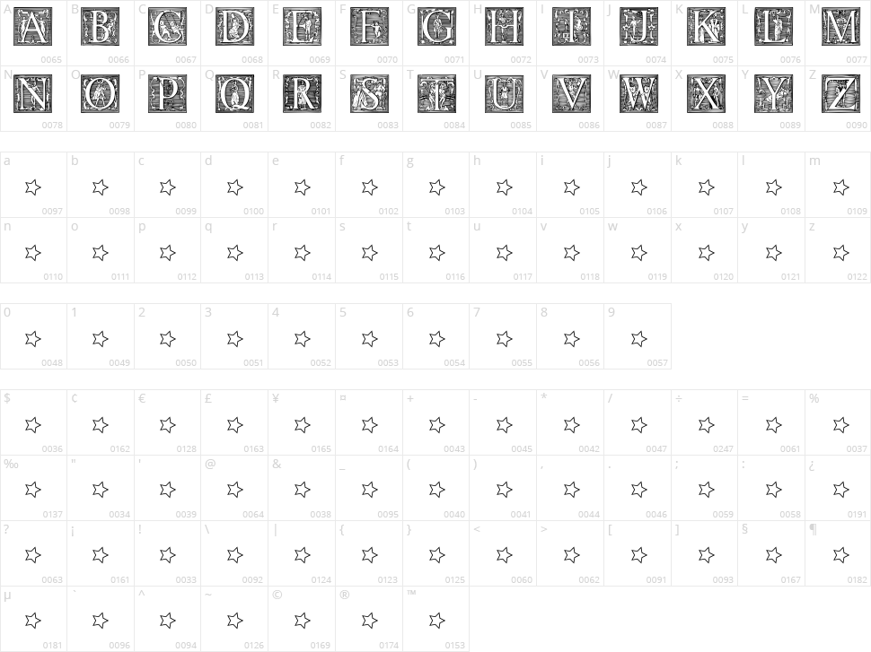 Picto Glyphs Character Map