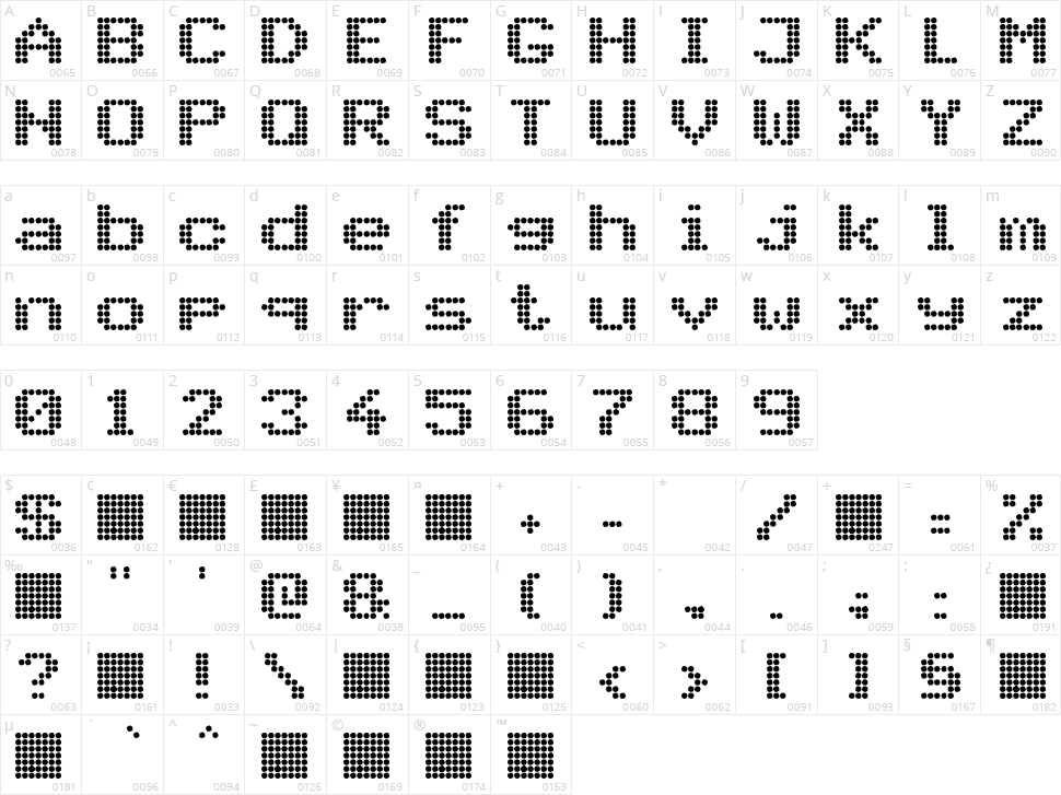 PIDvl bold Character Map