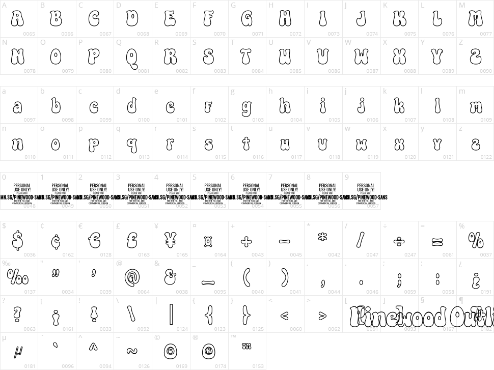 Pinewood Outline Character Map