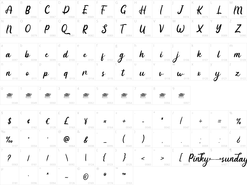 Pinky Sunday Character Map