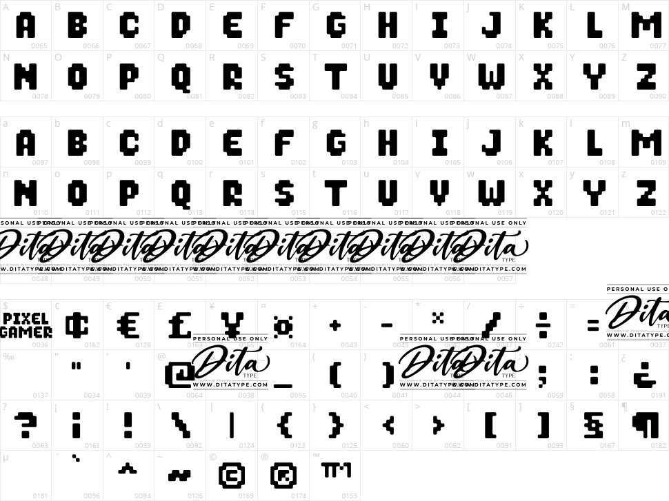 Pixel Gamer Character Map