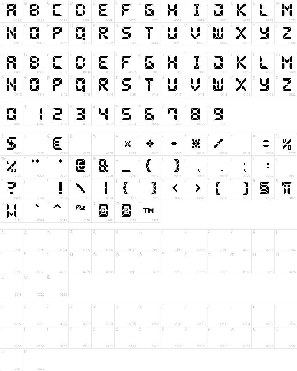 Pixel LCD7 Character Map