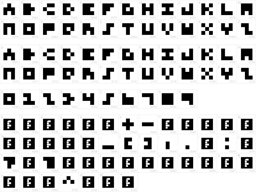 Pixel rocks Character Map