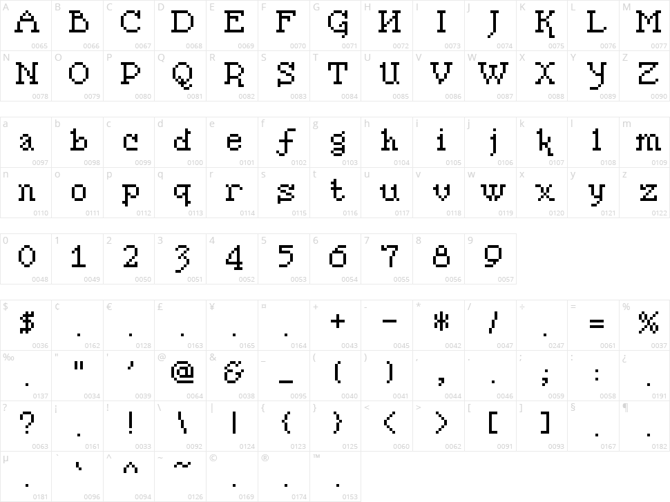 Pixel Sleigh Character Map