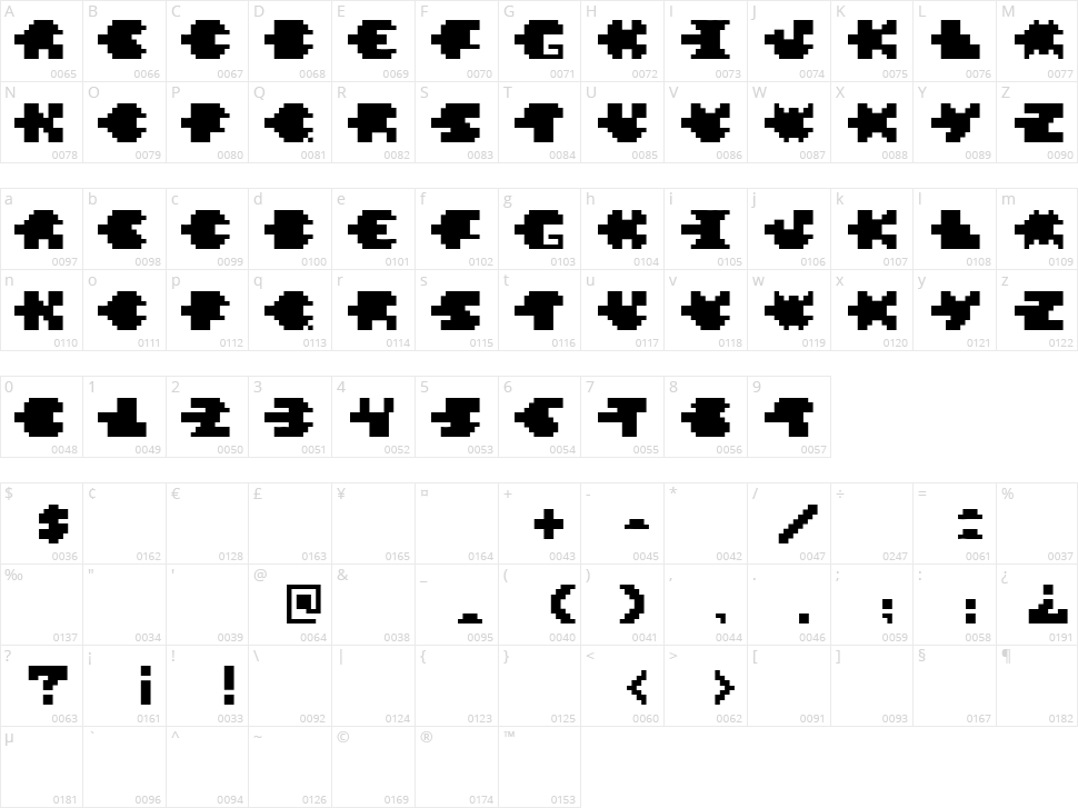Pixel Verde Character Map