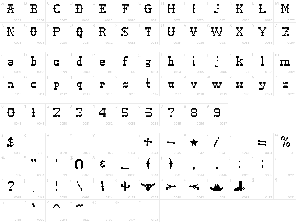 Pixel Western Character Map