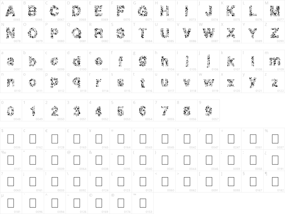 Pixel Drip Character Map