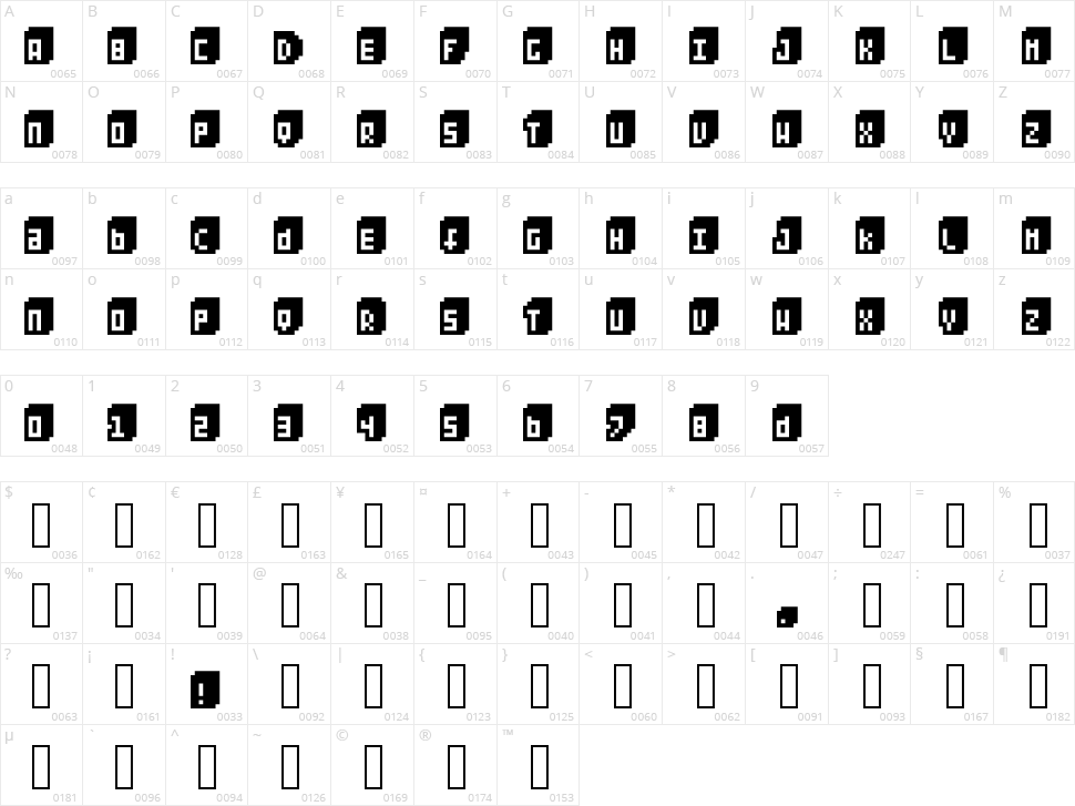 Pixeliza 20 Character Map