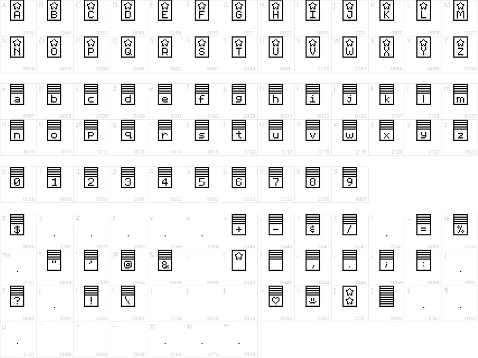 Pixelstars & Stripes Character Map