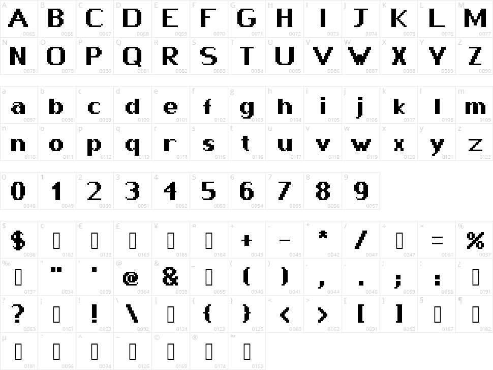 Pixway Character Map