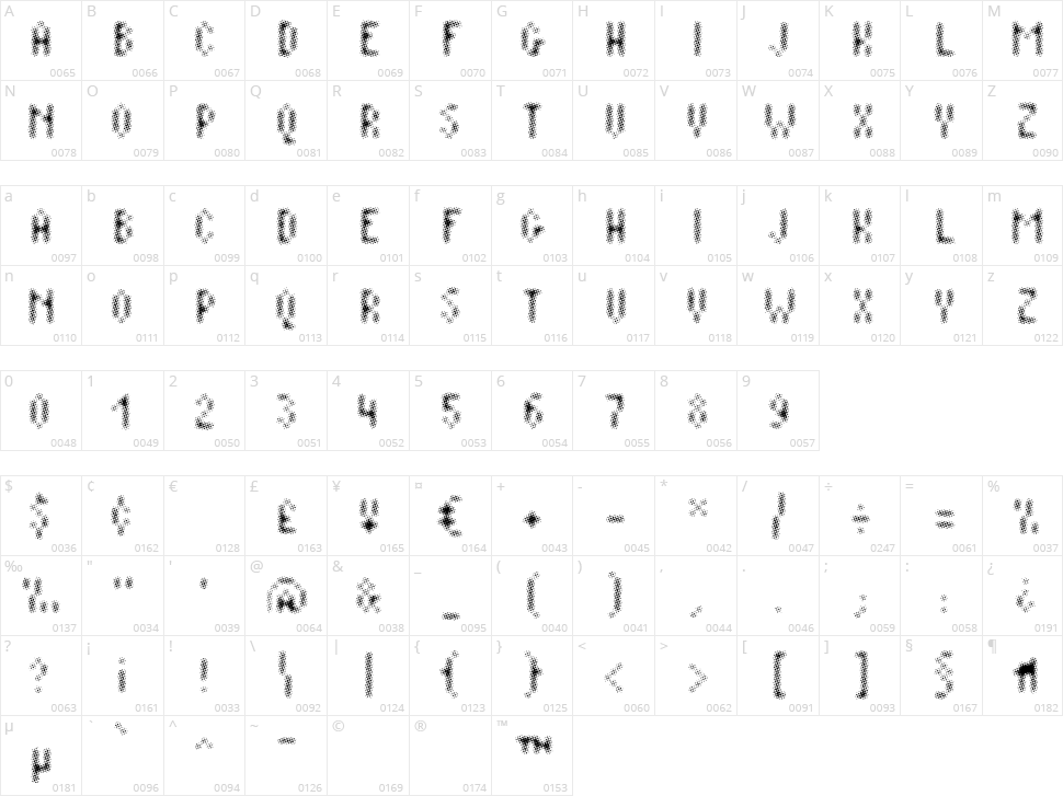 Plaq 108 Character Map