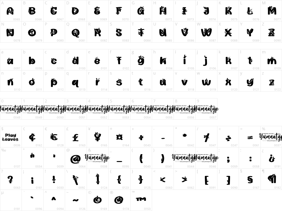Play Leaves Character Map