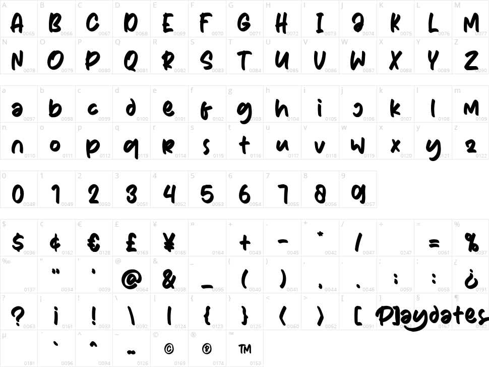 Playdates Character Map