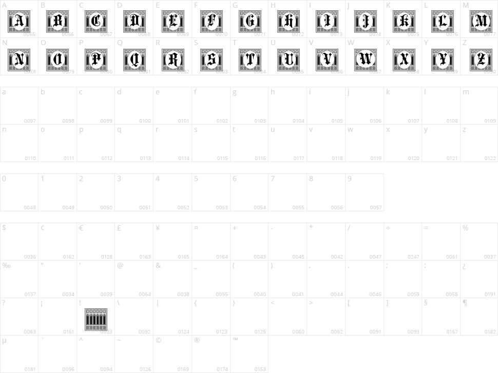 Portculliard Initials Character Map