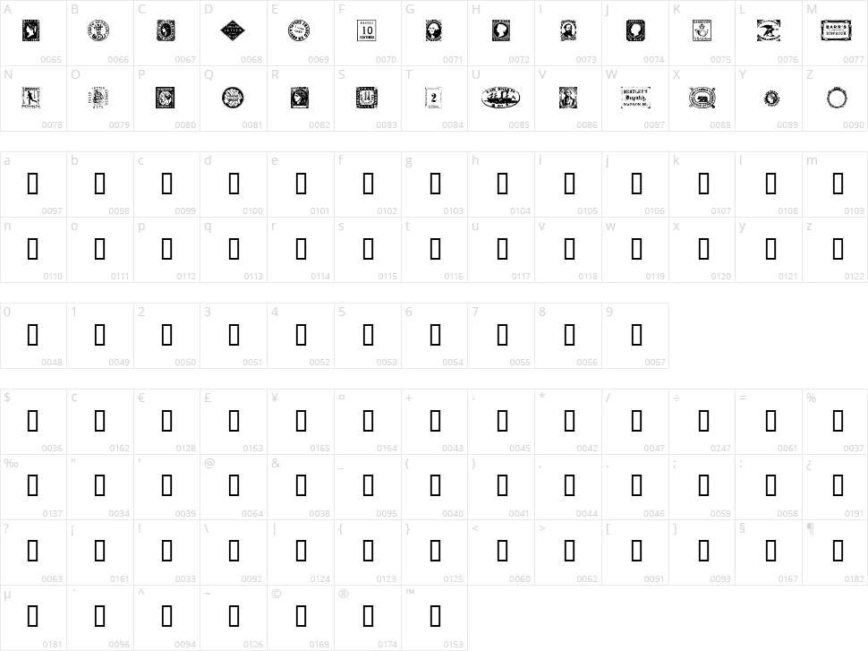 Postage Stamps Character Map