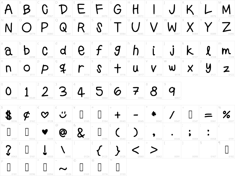Preppy Girls Handwriting Character Map
