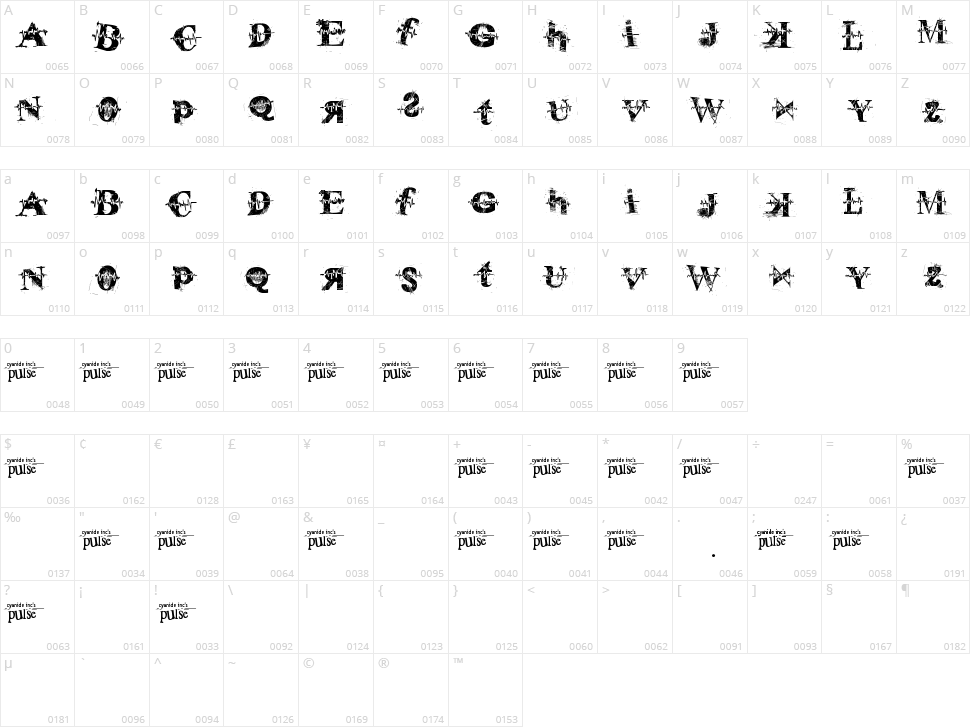 Pulse Sans Virgin Character Map