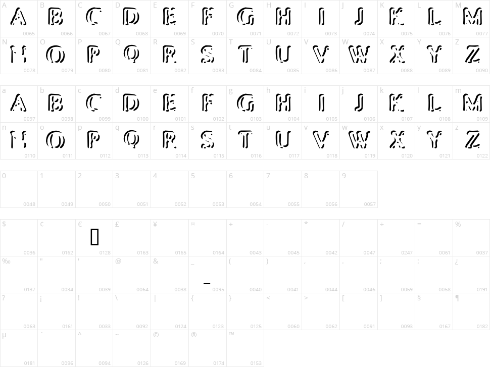 Punched Stub Character Map