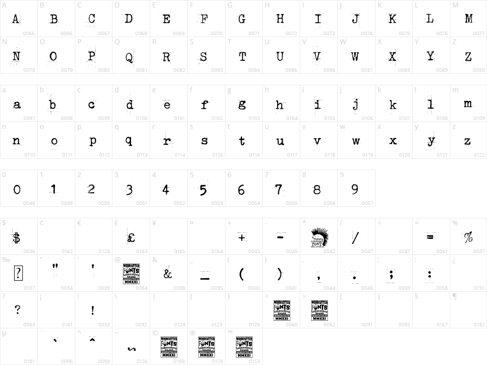 Punk Typewriter Character Map