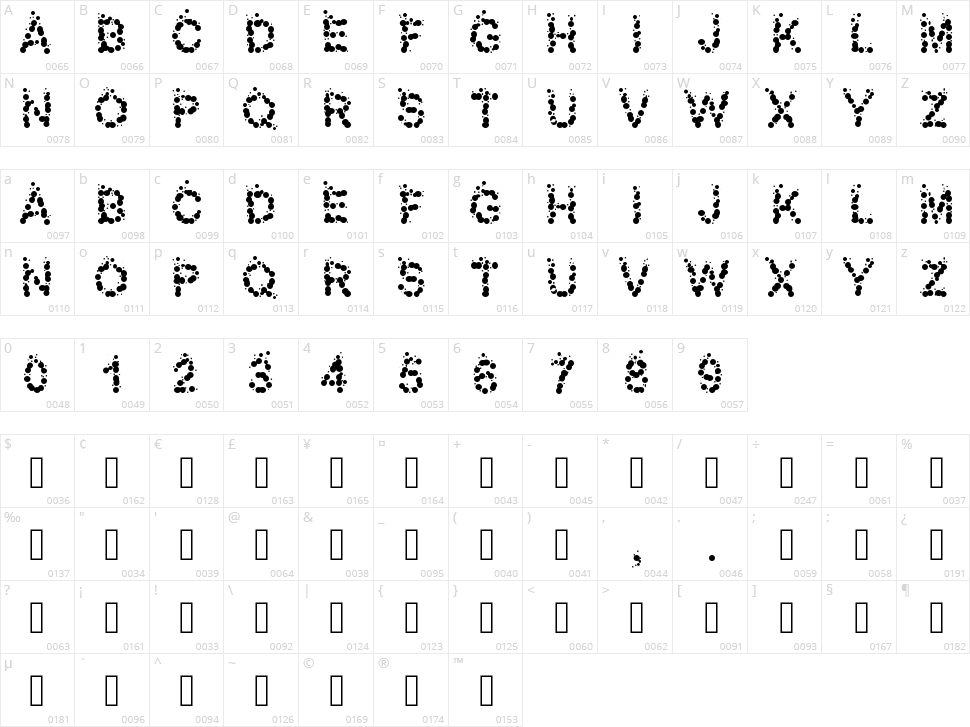PW Bubbles Character Map