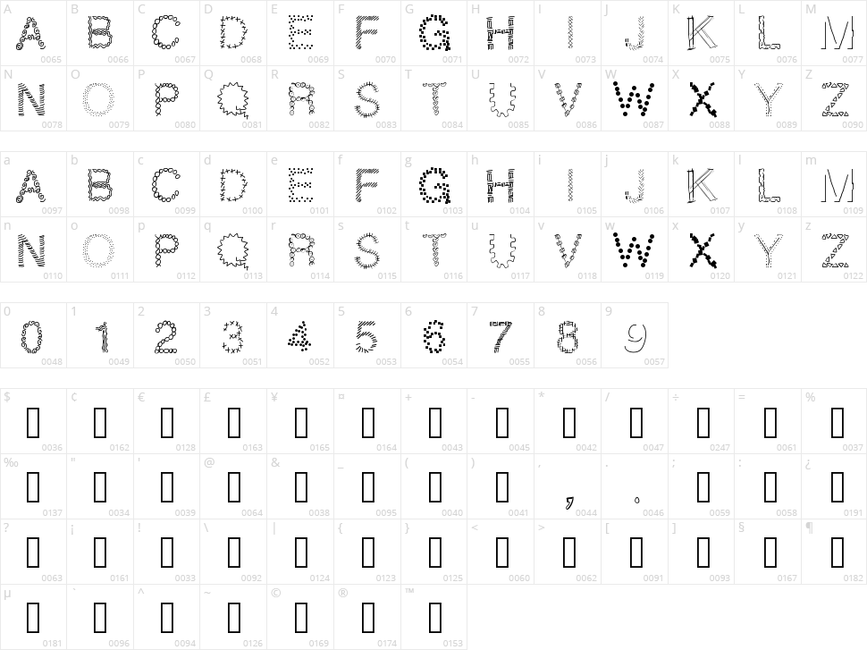 PW Patchwork Character Map