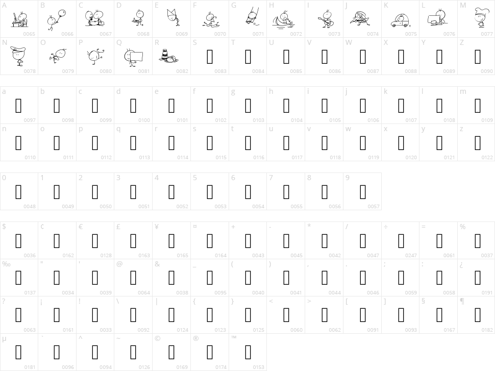 PW Toonz Character Map