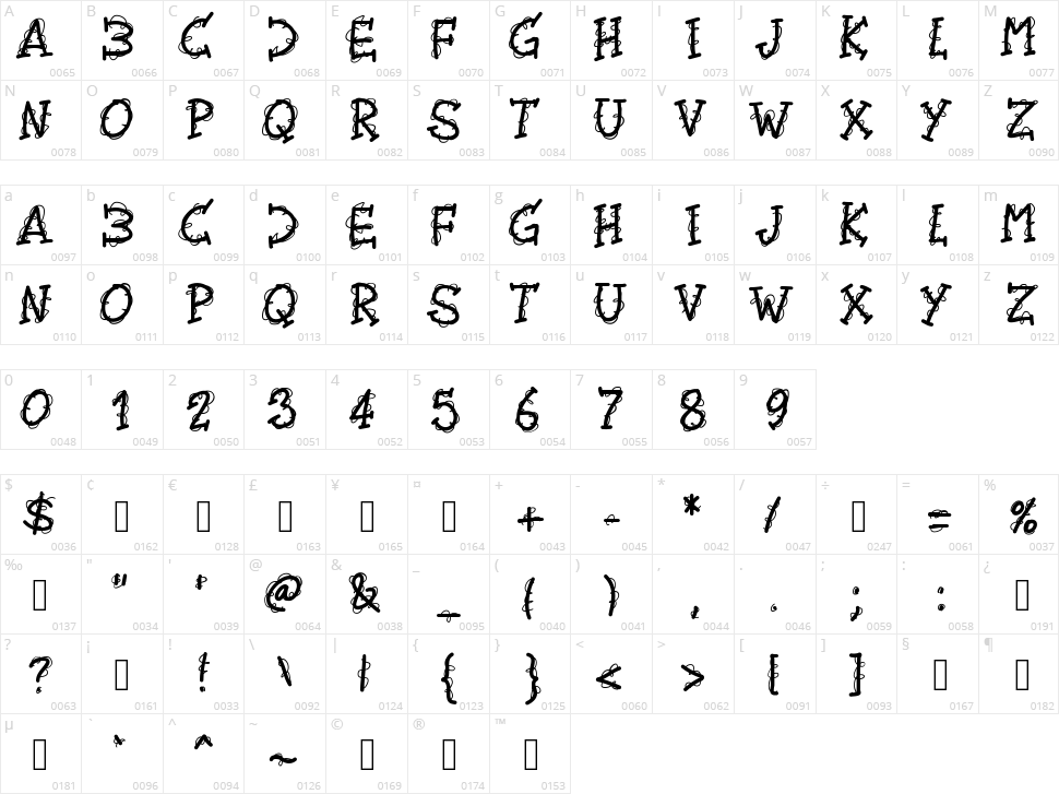 PW Twirly Character Map