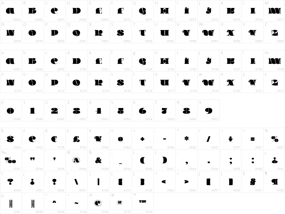 Quarantype Chillout Character Map