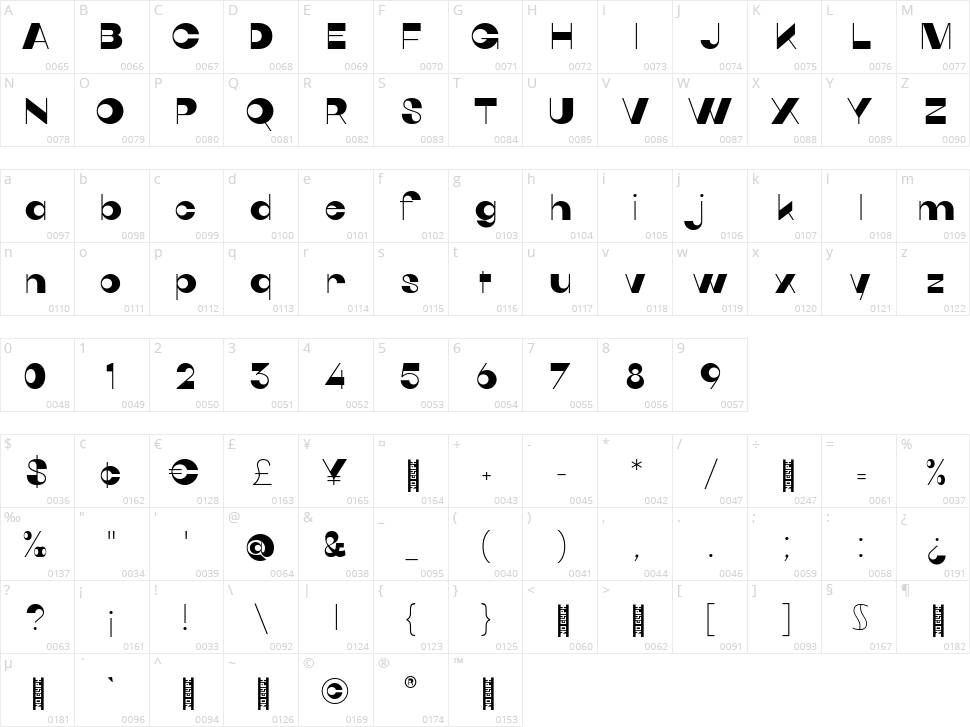 Quarantype Hopscotch Character Map