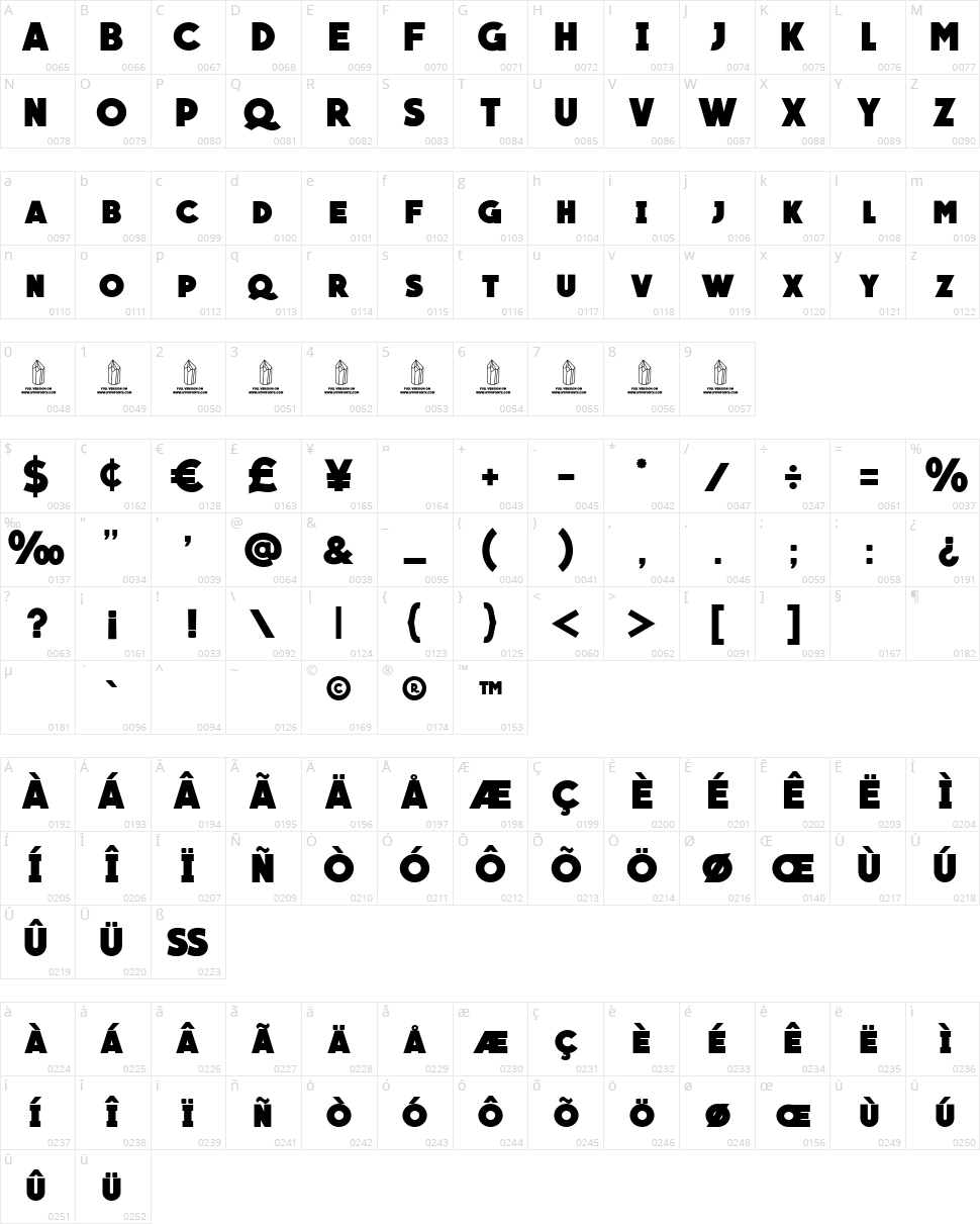 Quartzo Character Map