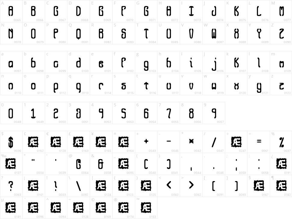 Queasy BRK Character Map