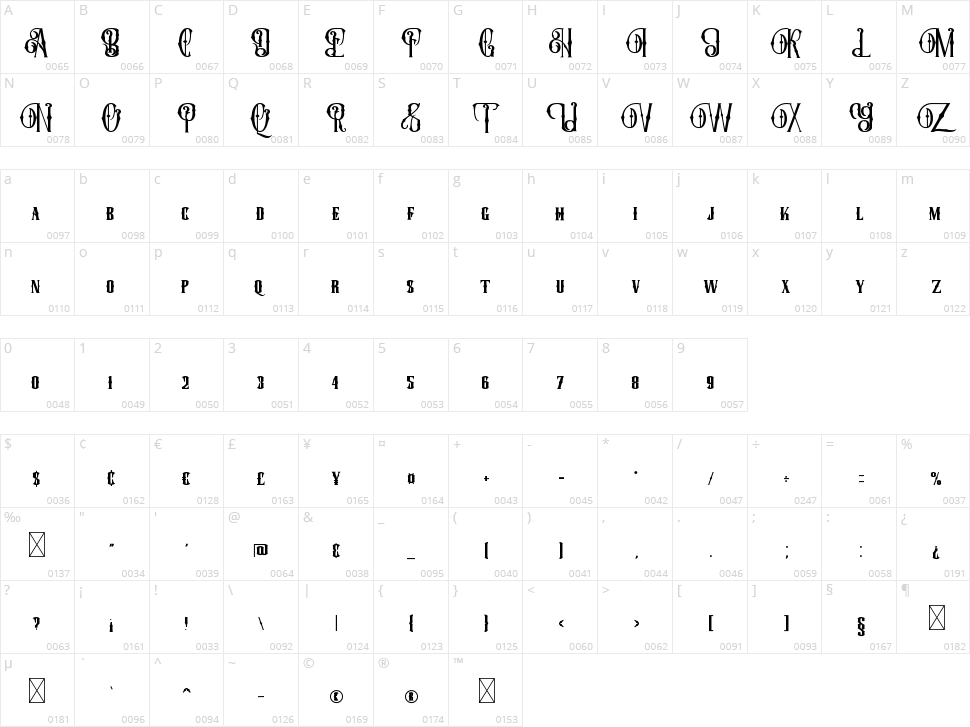 Quentes Fleur Character Map