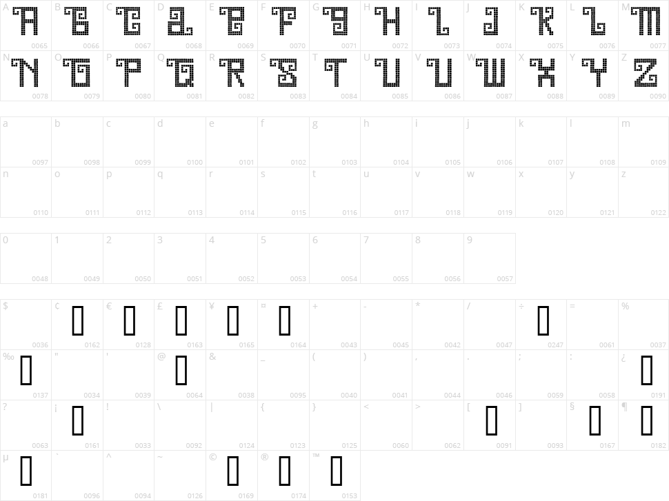 Quetzal Character Map