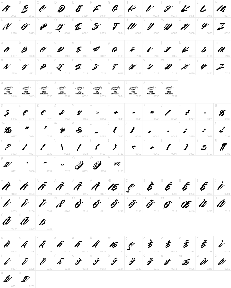 Race Fever Brush Character Map