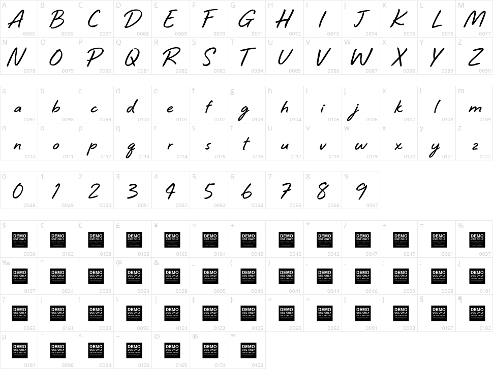 Radiant Glow Character Map
