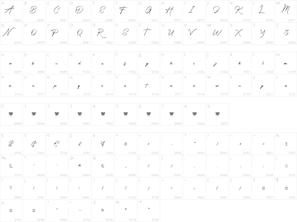 Radiantly Signature Character Map
