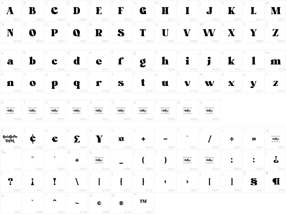 Rainbow Night Character Map