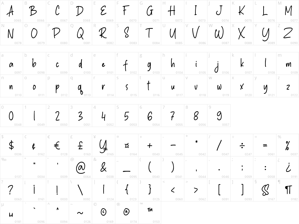 Rainbow Paper Character Map
