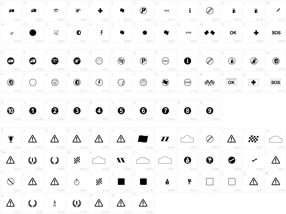 Rally Symbols Character Map