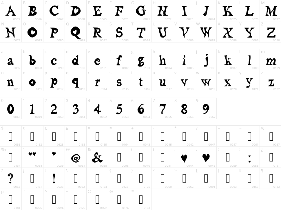 Random At Heart Character Map