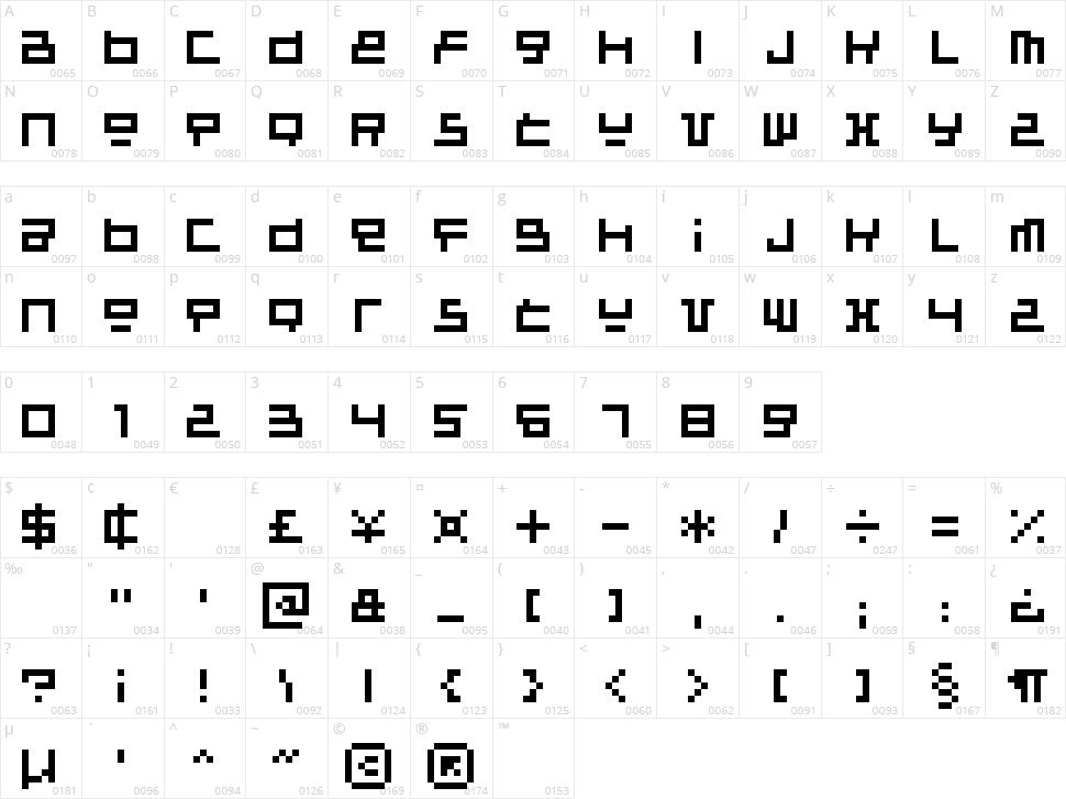 Raumsonde Character Map